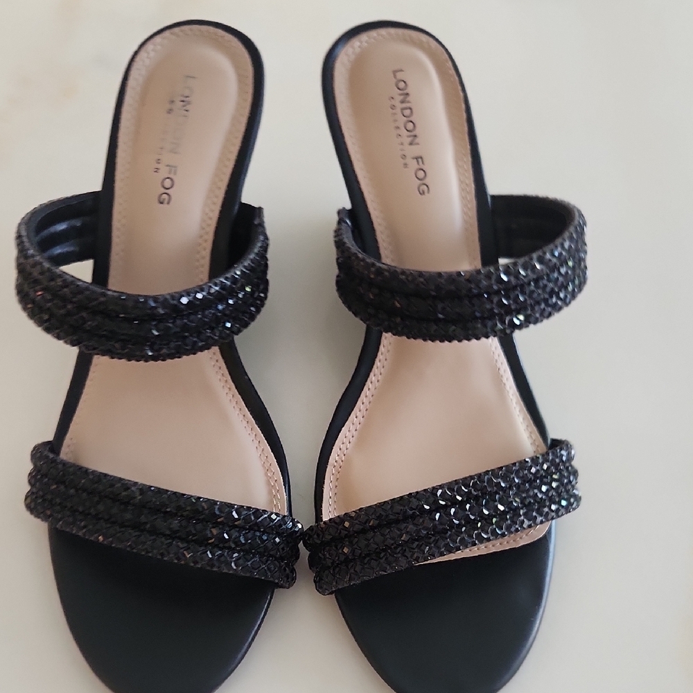 London Fog Black Beaded Women's Sparkly Wedge Sandals. Never Worn. - Picture 7 of 11